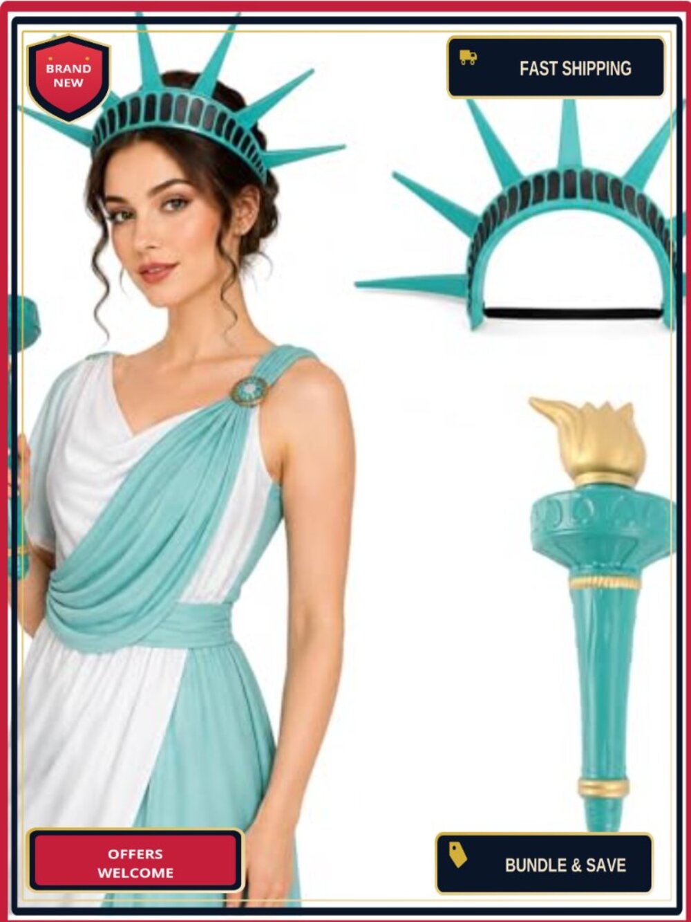Statue of Liberty Crown and Torch Costume Accessory Set for Adults